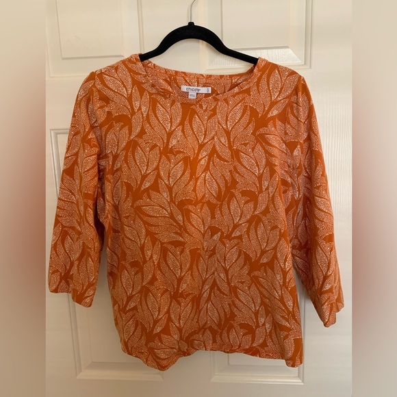 Chico’s Ivory & Orange Top 3/4 length sleeve top. Sz 2 (12-14) - Picture 3 of 8